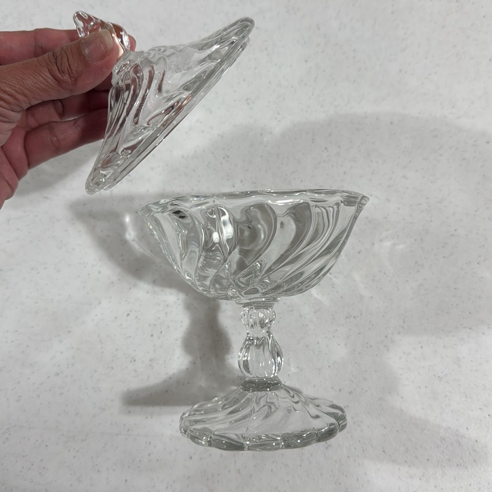 Fostoria Colony Swirl Pattern with Lid Clear Glass Candy Dish Vintage
